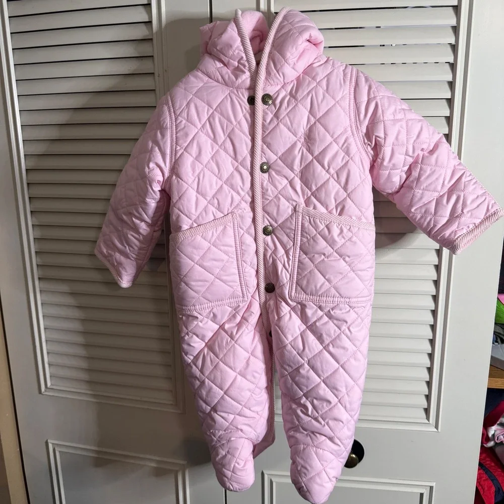 Ralph Lauren Pink Quilted Bunting Hooded Pram Suit Fleece Lined 9M